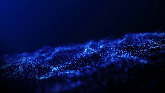 数字深蓝和发光尘埃粒子抽象背景与耀斑发光地板粒子星尘