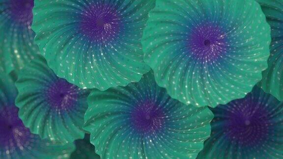 神奇的外星霓虹彩色花朵与明亮的图案燃烧的点明亮的抽象背景数字无缝循环动画3d渲染高清
