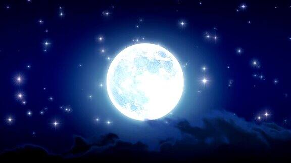 美丽的月亮与星星和云循环动画HD1080