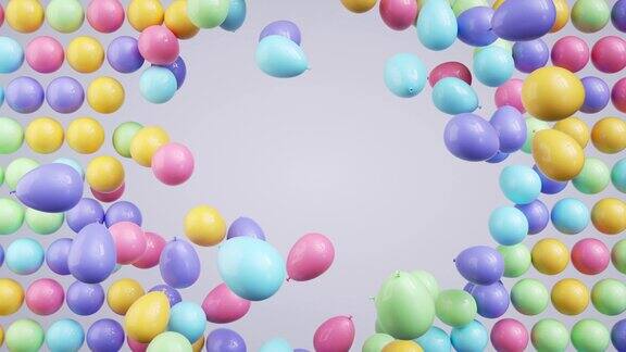 3d动画节日壁纸抽象党的背景五颜六色的气球飞走了