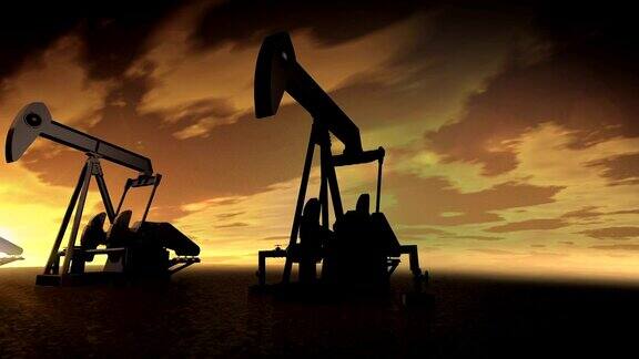 石油工业泵驴子在日落时生产石油