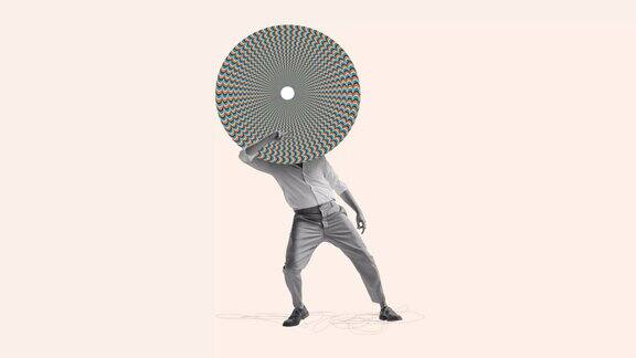 当代艺术拼贴跳舞的人与光学错觉设计圆圈代替头部象征的事件循环在生活中视错觉