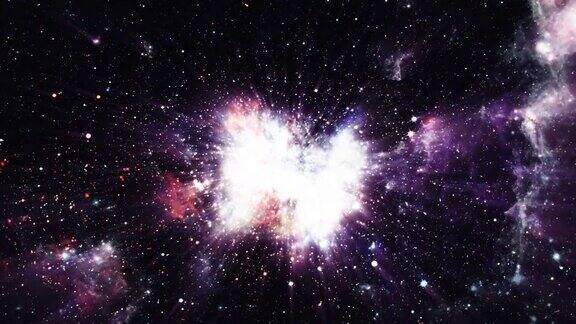 超新星或恒星在外层空间的爆炸4K3D无缝循环爆炸超新星3D插图科幻太空飞行进入现实的星场明亮的恒星爆炸遥远的星系
