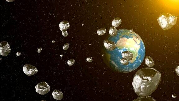太空中的小行星飞向地球空间