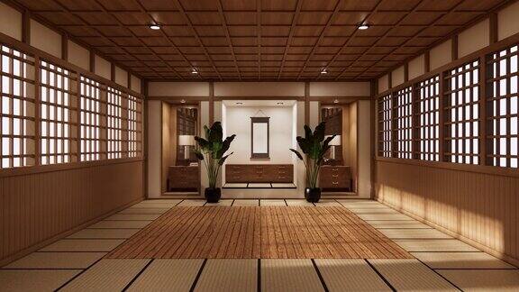 房间日式禅宗风格极简设计三维渲染