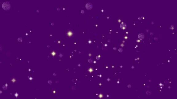 漂浮的星星和散景粒子在紫色
