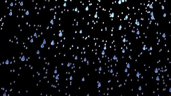 小雨滴落孤立的黑色背景3D视频