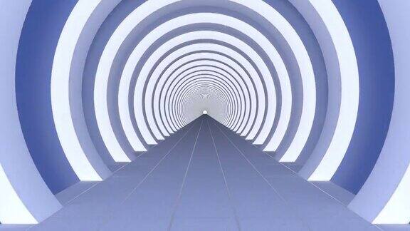 蓝色圆形走廊现代建筑隧道3d风格的未来主义建筑4k