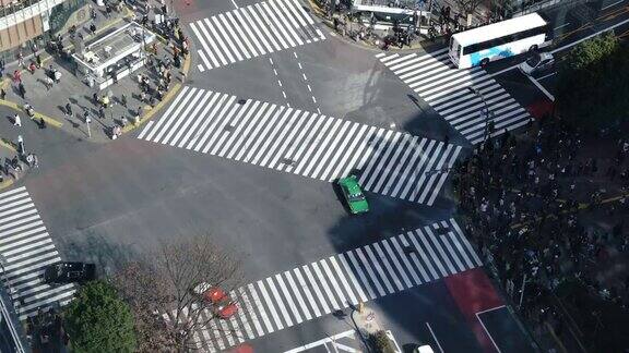 涉谷十字路口行人过马路鸟瞰图