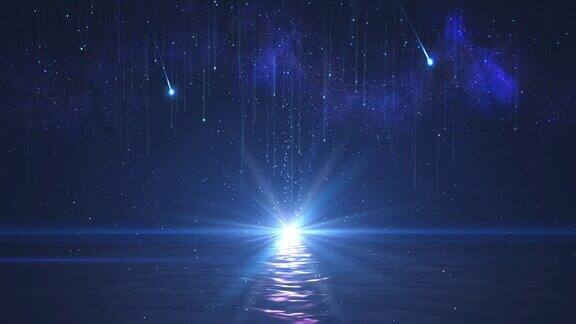 流星落在美丽的蓝色海洋上