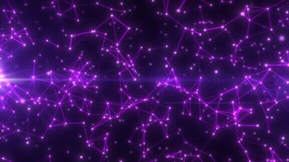 抽象高科技紫色发光线与点和丛三角形抽象的背景4k视频运动设计