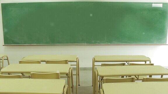在阿根廷布宜诺斯艾利斯的一所公立学校空教室里放着绿色的黑板缩小