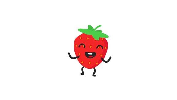 草莓滑稽的角色跳舞和微笑循环动画阿尔法通道