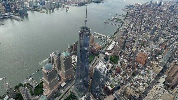鸟瞰图曼哈顿下城和纽约自由塔