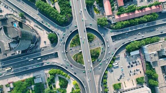城市环形交通十字路口鸟瞰图