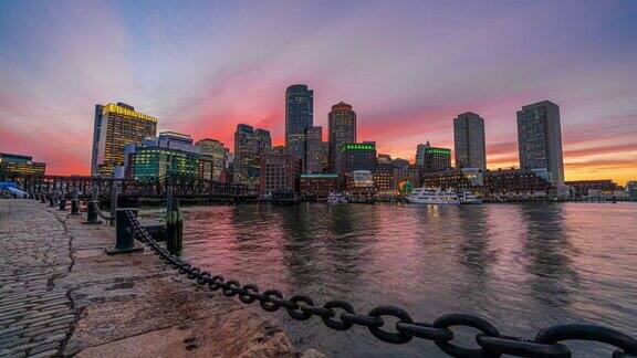 从美国马萨诸塞州的FanPier公园拍摄的波士顿海港城市景观的4K时间流逝