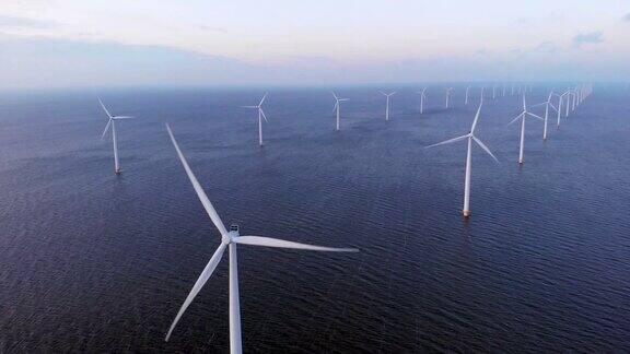 鸟瞰荷兰绿色能源风车涡轮机