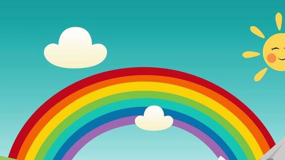 卡通彩虹和彩色气球