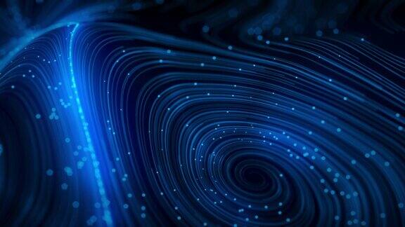 蓝色漩涡线与发光的粒子流动的背景