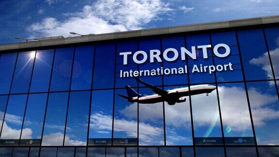 飞机在多伦多降落在航站楼