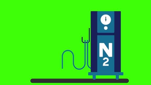 绿色屏幕上N2泵的2D动画插图