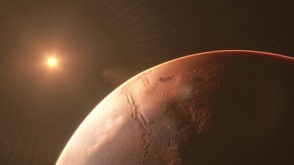 被冉冉升起的太阳照亮的火星