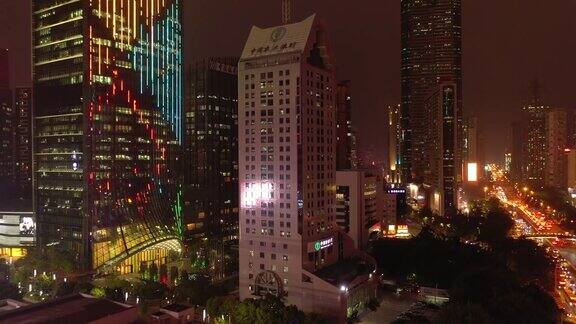 夜间照明深圳市区交通街道航拍全景4k中国