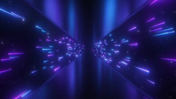 霓虹辉光流星飞行光速在反射隧道-4K无缝循环运动背景动画