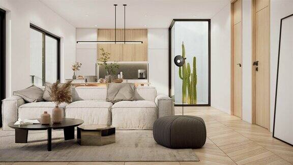 三维渲染动画室内设计的现代公寓最小房间的想法与家具视频4K