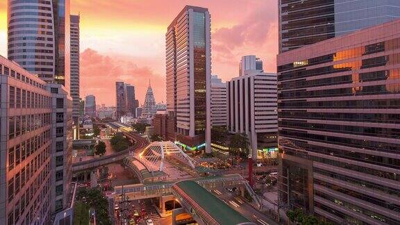 曼谷市中心的日落(时光流逝)