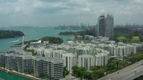 白天新加坡圣淘沙岛地区公寓住宅交通街道航拍全景4k
