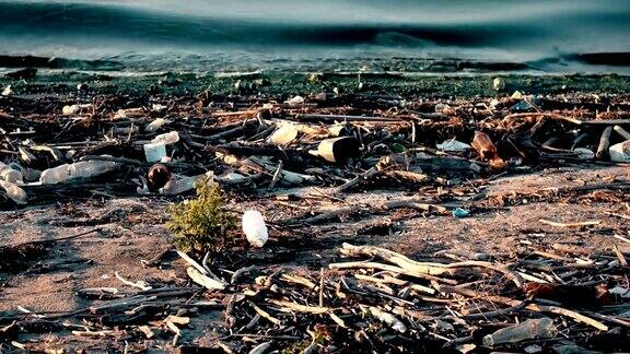 海滩上的垃圾和塑料垃圾造成的环境污染