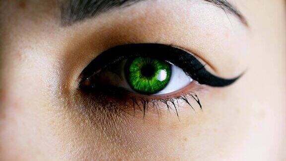 眼睛虹膜收缩女人绿眼瞳孔扩张