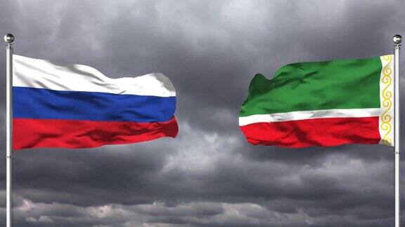 俄罗斯和车臣共和国国旗互相挥舞|循环