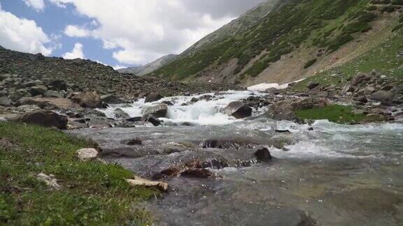 从山坡上涌出的溪水