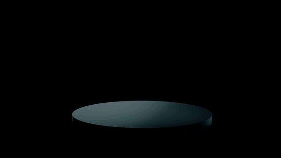 空的圆形讲台基座或平台由体积聚光灯照明一组明亮的探照灯在黑色的背景数字三维动画