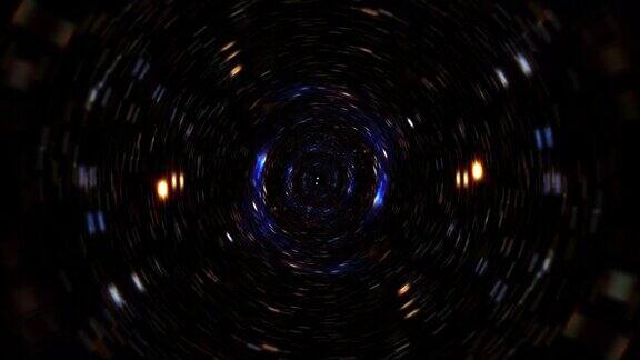抽象黑暗的数字彩色超空间穿越时空隧道动画4K3D循环科幻星际穿越虫洞在超空间涡旋隧道