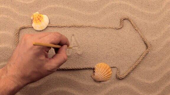 巴西的铭文用手写在沙子上指针用绳子做成