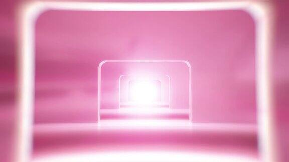 在柔软的粉色矩形未来隧道4K中向前飞行(无缝循环)