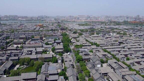 航拍聊城东昌古城历史古建筑景观