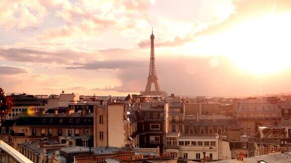 巴黎埃菲尔铁塔日落全景