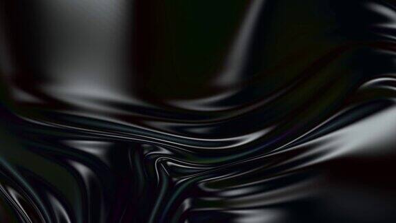 抽象的黑色丝质织物在空气中以慢动作形成美丽的褶皱波形组织表面形成涟漪和褶皱的4k3D动画动画纹理