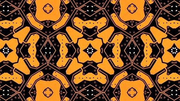 万花筒模式3d渲染背景曼荼罗几何图形印花迷幻设计元素墙纸剪贴簿织物橙色和黄色图案的黑色背景