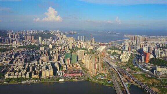 晴天珠海市景交通大桥澳门城市湾航拍全景4k中国