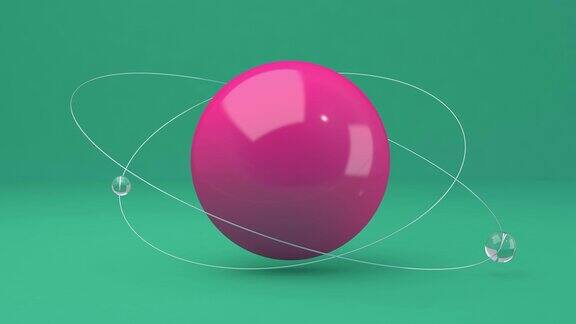 粉色棕色蓝色的半球和大理石球绿色背景抽象动画3d渲染