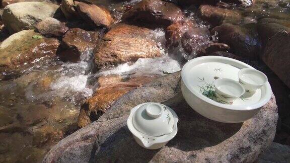 户外溪边茶具