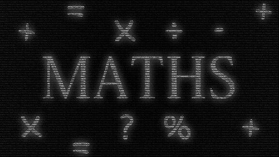 用数字在黑色背景下运行的单词数学动画