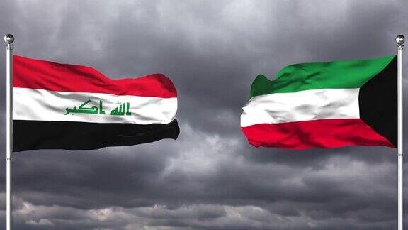 伊拉克和科威特国旗互相挥舞|循环