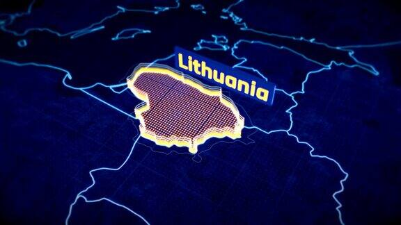 立陶宛国家边界3D可视化现代地图大纲旅行