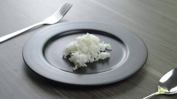 把米饭舀起来放在盘子里